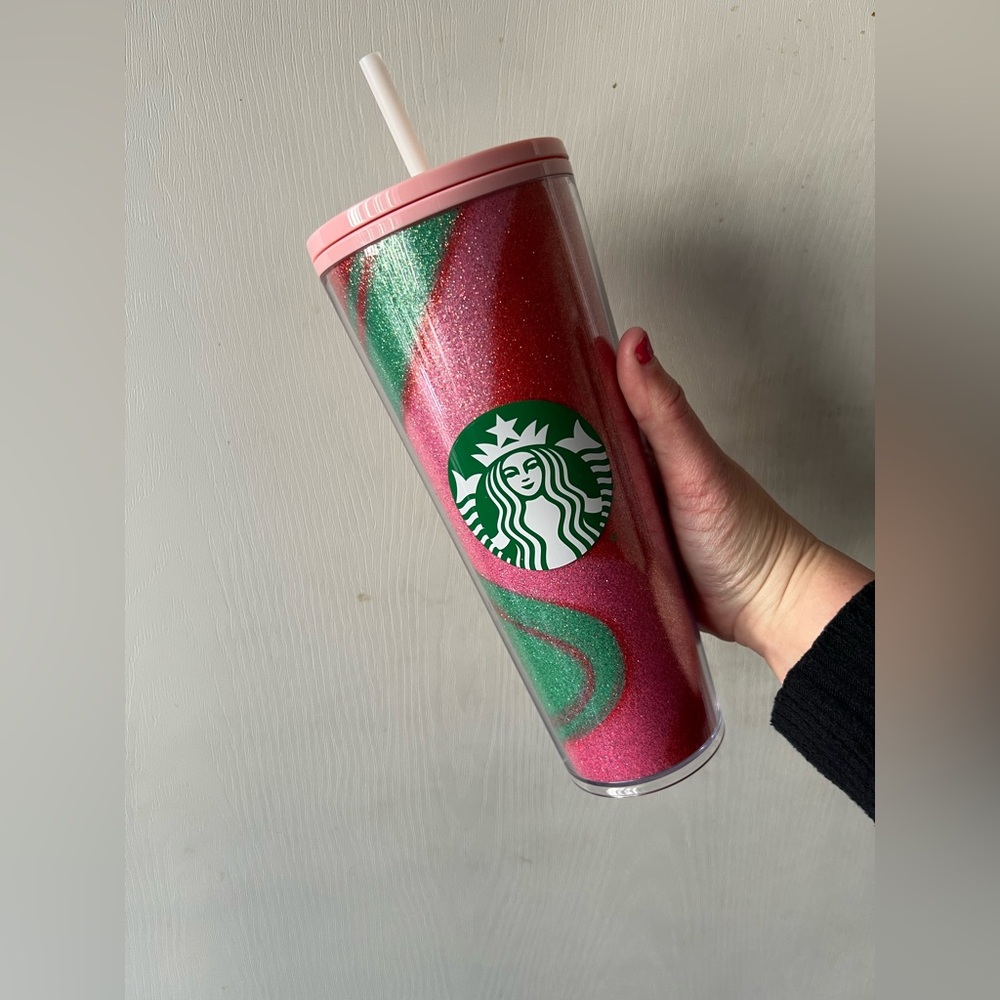 Starbucks Glittery Pink and Green Tumbler